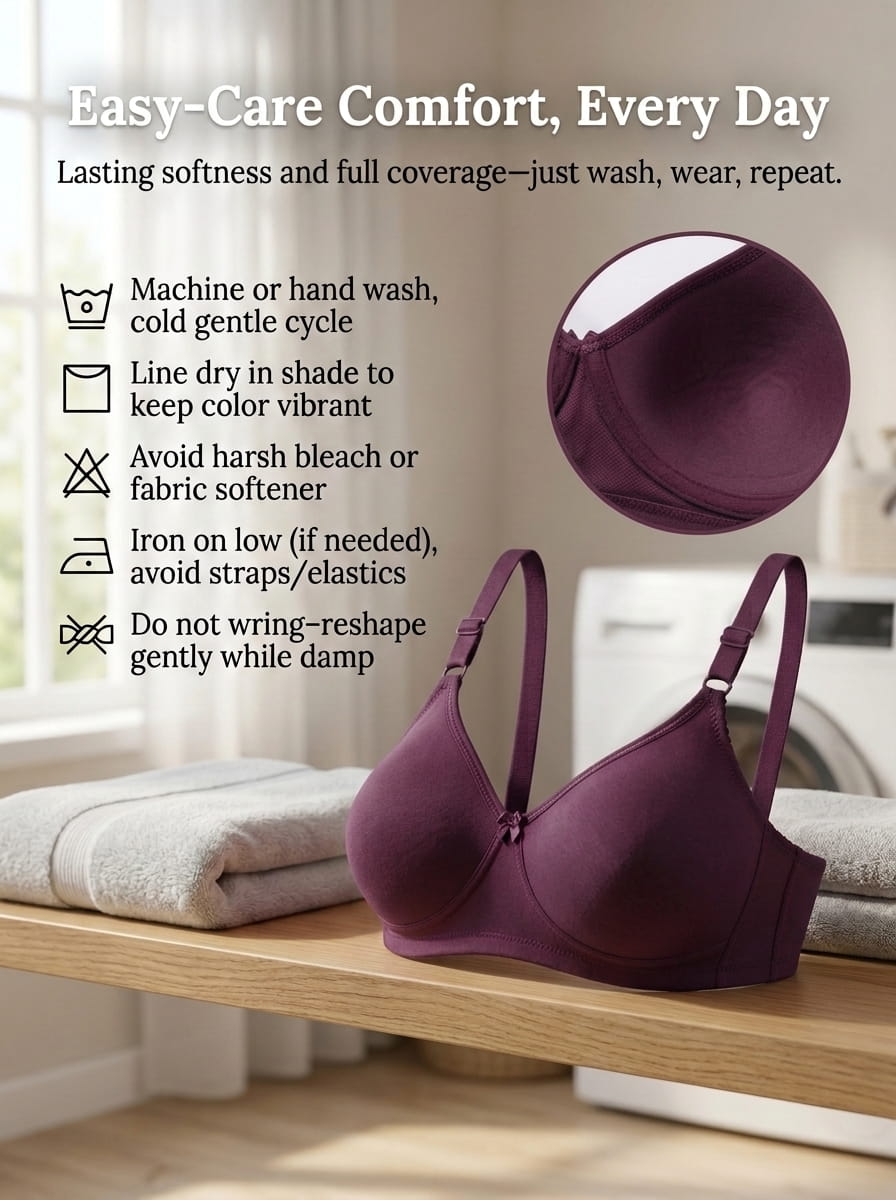Full Coverage Non-Padded T-Shirt Bra | Non-Wired Wide Straps D Cup