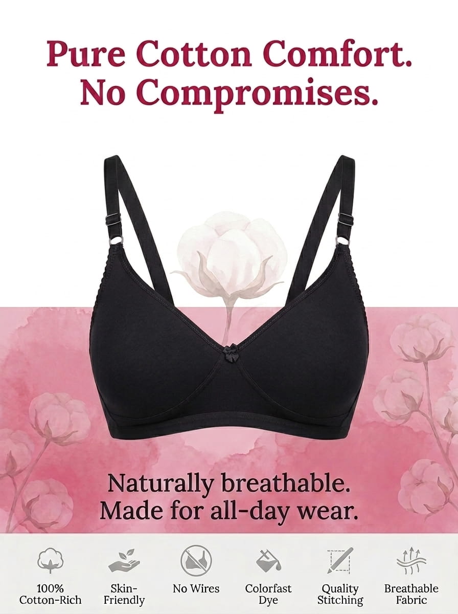 Full Coverage Non-Padded T-Shirt Bra | Non-Wired Wide Straps D Cup