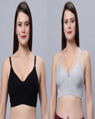 Full Coverage Non Padded Black and Grey color Bra (Pack of 2)