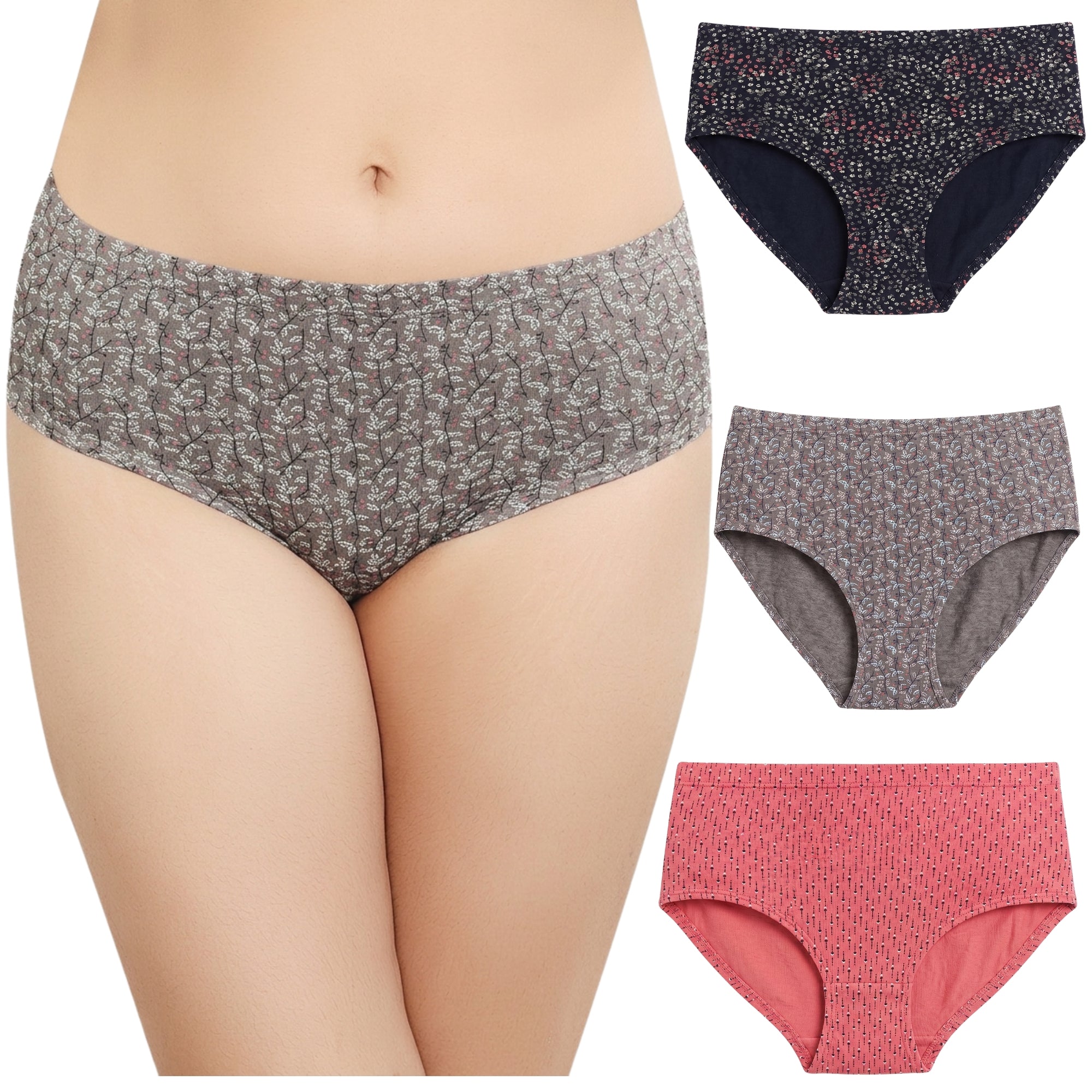 In Care Cotton Hipster Panty Combo – Coral, Grey & Ink, Pack of 3