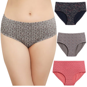 Cotton Hipster Panty Combo – Coral, Grey & Ink, Pack of 3