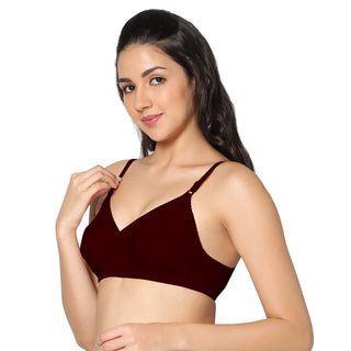 Non-Padded Full Coverage  T-Shirt Bra Maroon Wine color  (Pack of 2)
