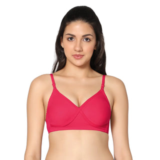 Non-Padded Full Coverage  T-Shirt Bra Magenta Black color  (Pack of 2)