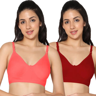 Full Coverage Non-Padded Tomato and Red Color Bra (Pack of 2)