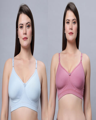 Full Coverage Non Padded Sky Blue and Onion Bra (Pack of 2)