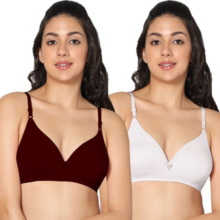 Half Coverage Non-Padded Maroon White Color Regular Bra (Pack of 2)