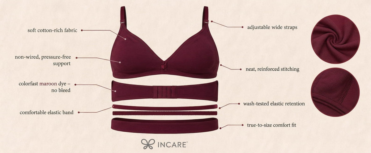 Maroon Cotton-Rich Wire-Free Bra