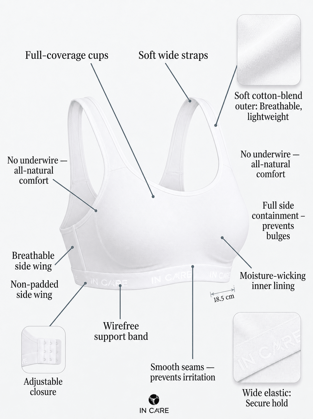 Non-Padded Sports Bra - Full Coverage, Secure Fit