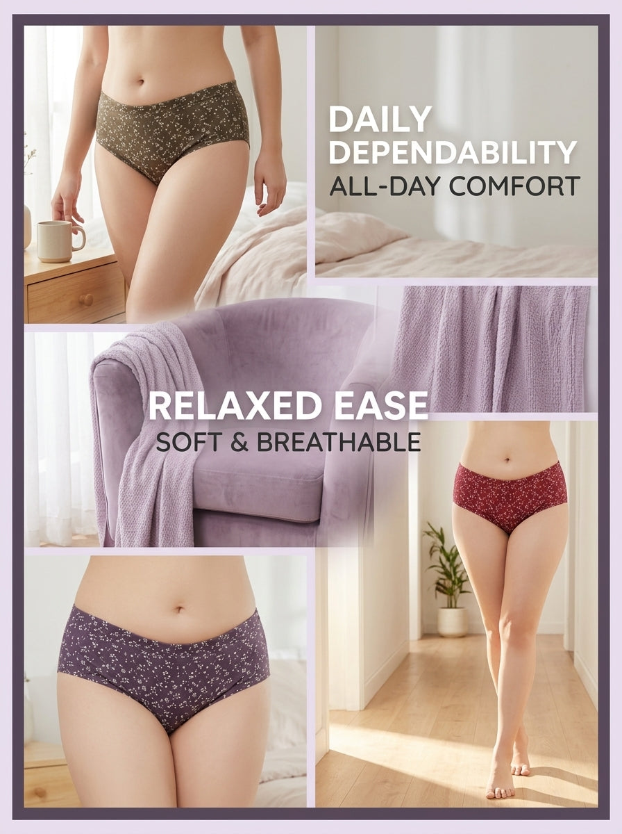 Cotton Hipster Panty – No Ride-Up Fit, Floral Print, Pack of 3