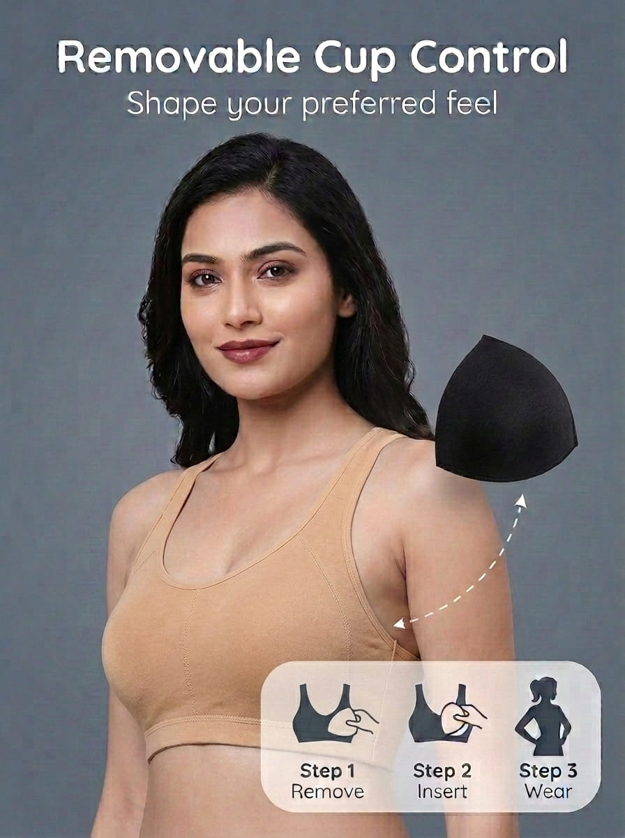 Padded Sports Bra with Removable Cups & Adjustable Straps