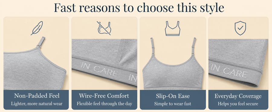 In Care Slip On Sports Bra – Non Padded Wire Free Cotton Bralette for Women specification image