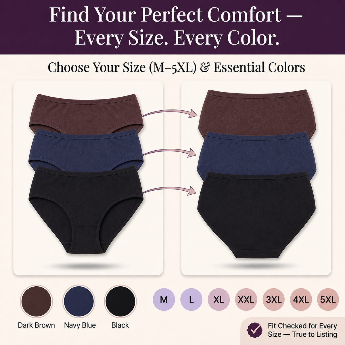 In Care Women's 100% Cotton Mid-Rise Hipster Panties, Pack of 3