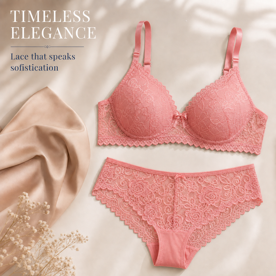 Floral Bra & Panty Lace Lingerie Set –Wire-Free, Lightly Padded specification image