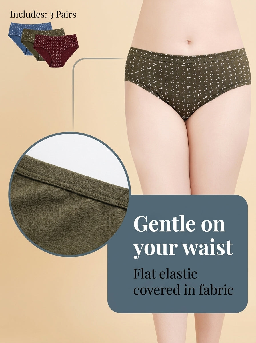 Cotton Hipster Panty – Soft Waistband, Full Coverage, Pack of 3