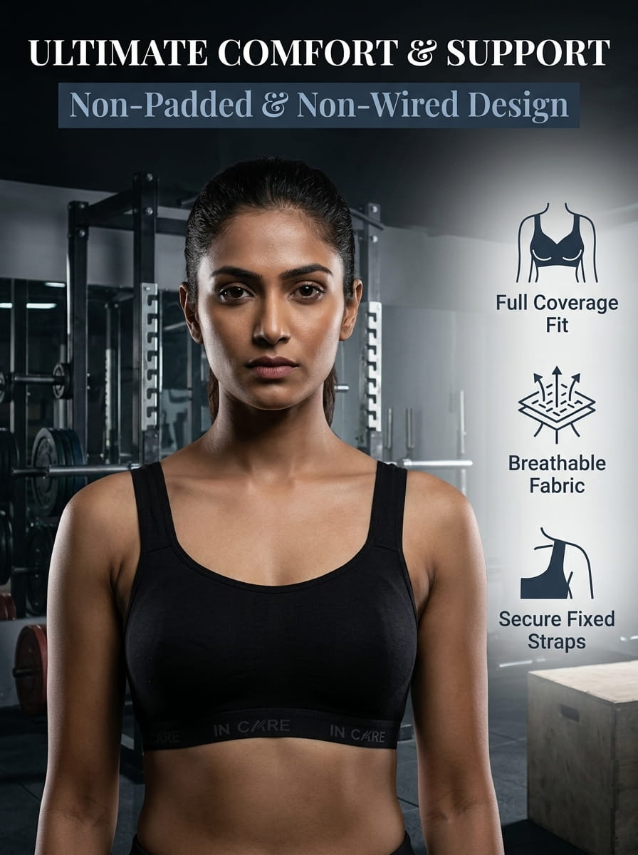 Non-Padded Sports Bra - Full Coverage, Secure Fit