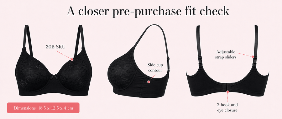 Medium Coverage Padded Lace Bra - B Cup specification image
