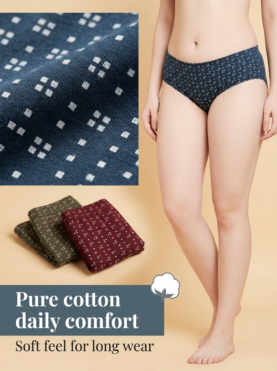 Cotton Hipster Panty – Soft Waistband, Full Coverage, Pack of 3
