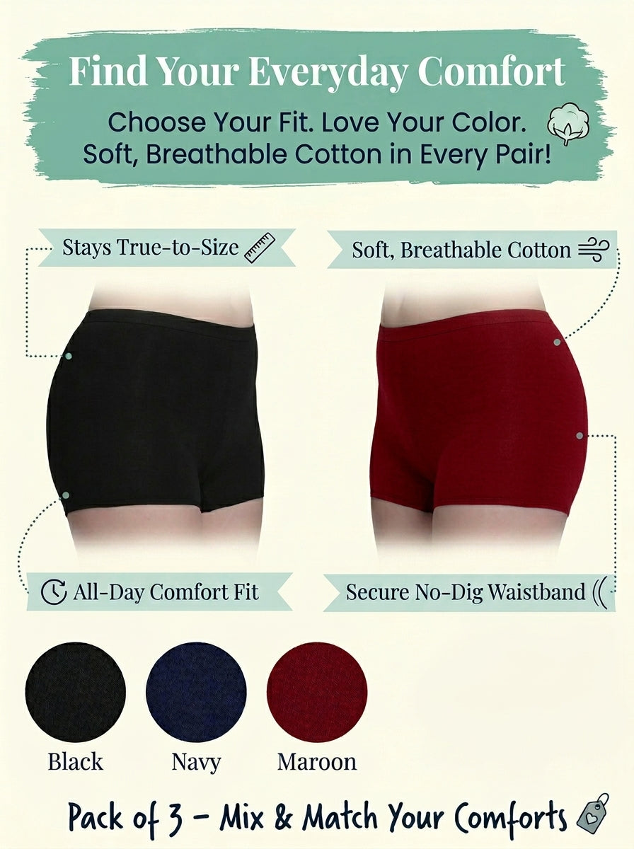 In Care Cotton Hipster Boyshorts | Full Coverage | Pack of 3