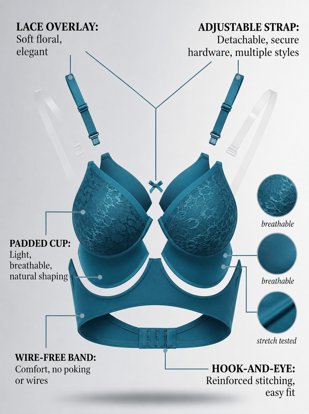 Medium Coverage Padded Lace Bra - B Cup