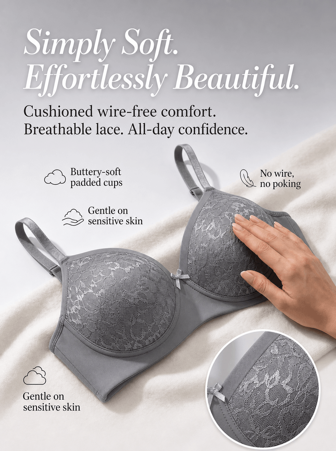 Medium Coverage Padded Lace Bra - B Cup