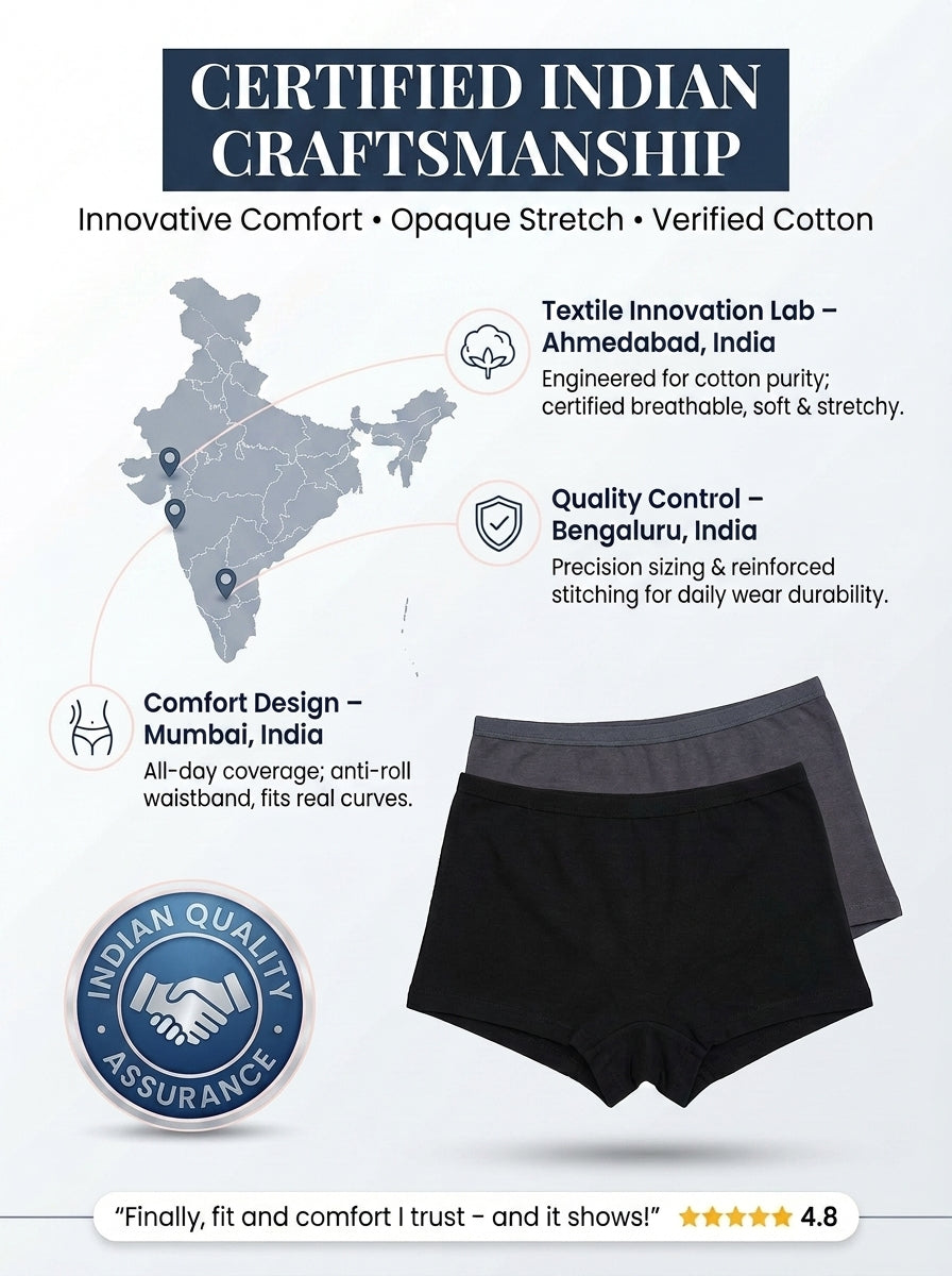 In Care Cotton Stretchable Boyshorts | Cotton Blend | Full Coverage | Pack of 2