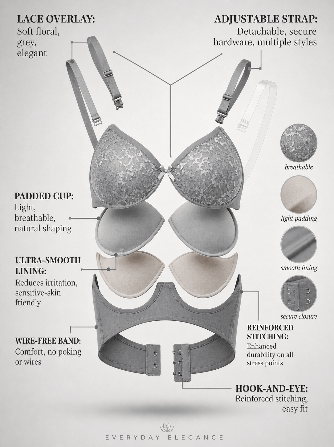 Medium Coverage Padded Lace Bra - B Cup