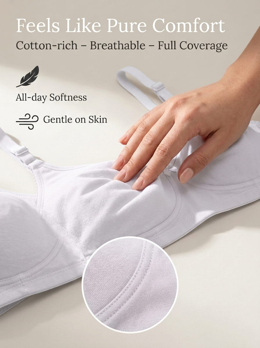 Full Coverage Non-Padded T-Shirt Bra | Non-Wired Wide Straps D Cup