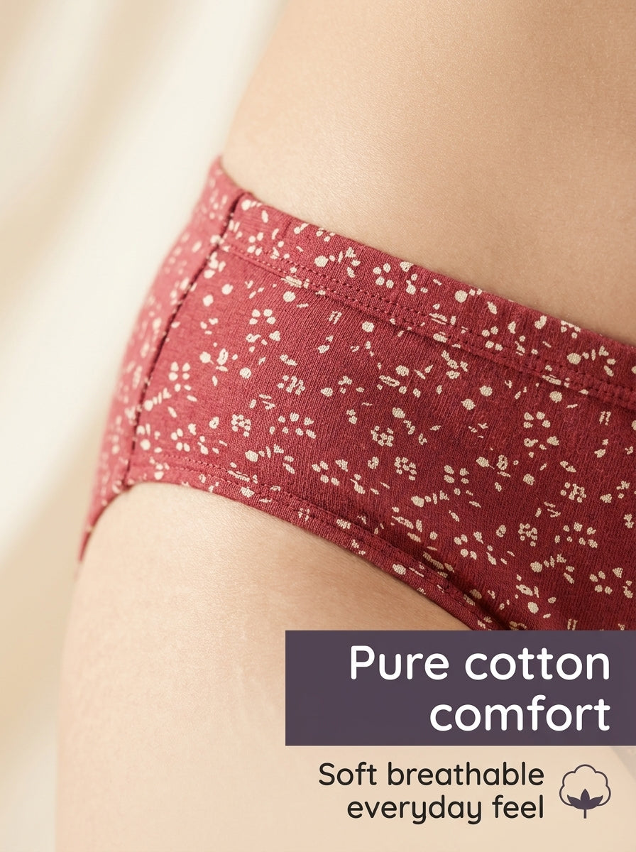 Cotton Hipster Panty – No Ride-Up Fit, Floral Print, Pack of 3