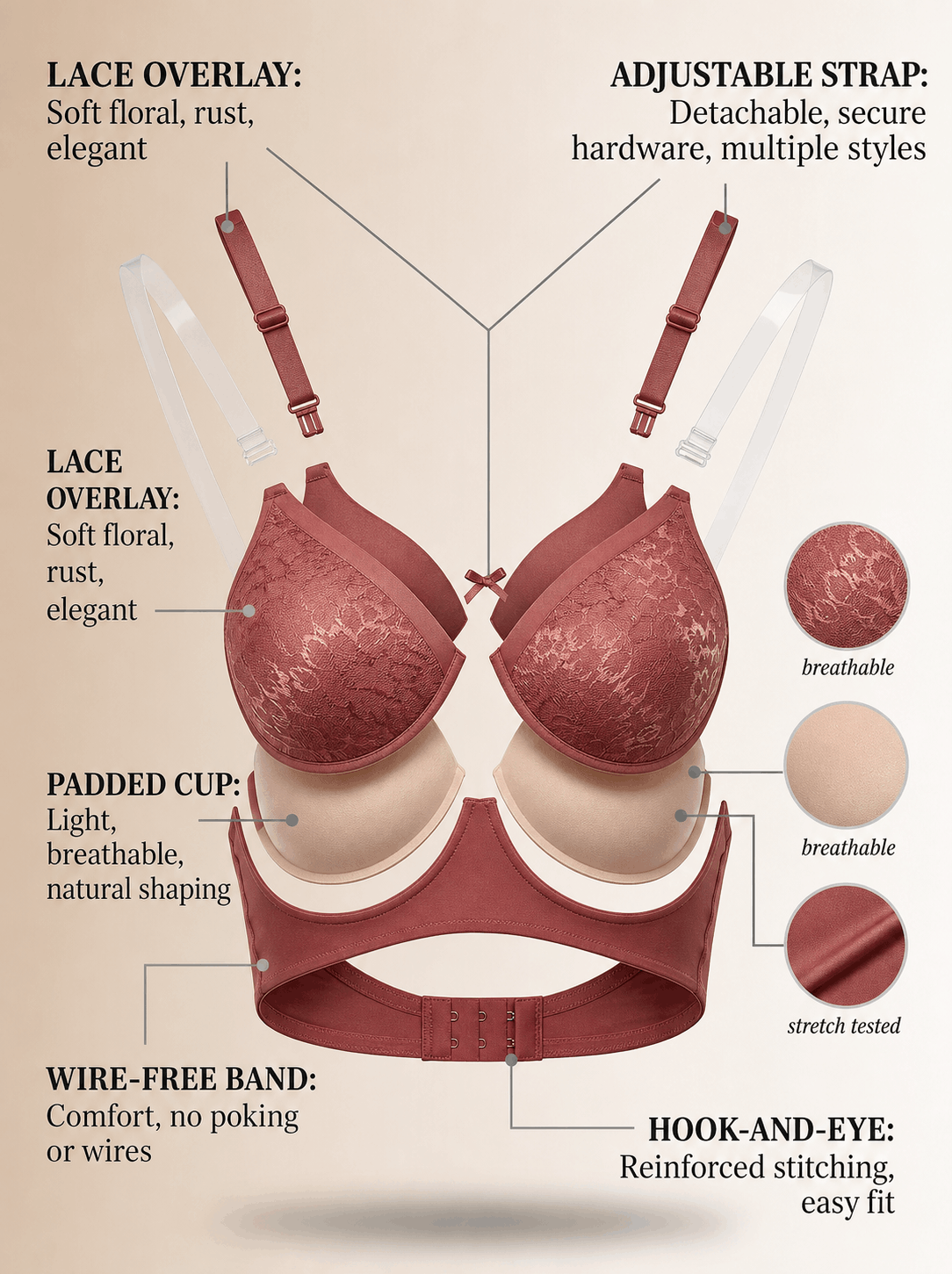 Medium Coverage Padded Lace Bra - B Cup