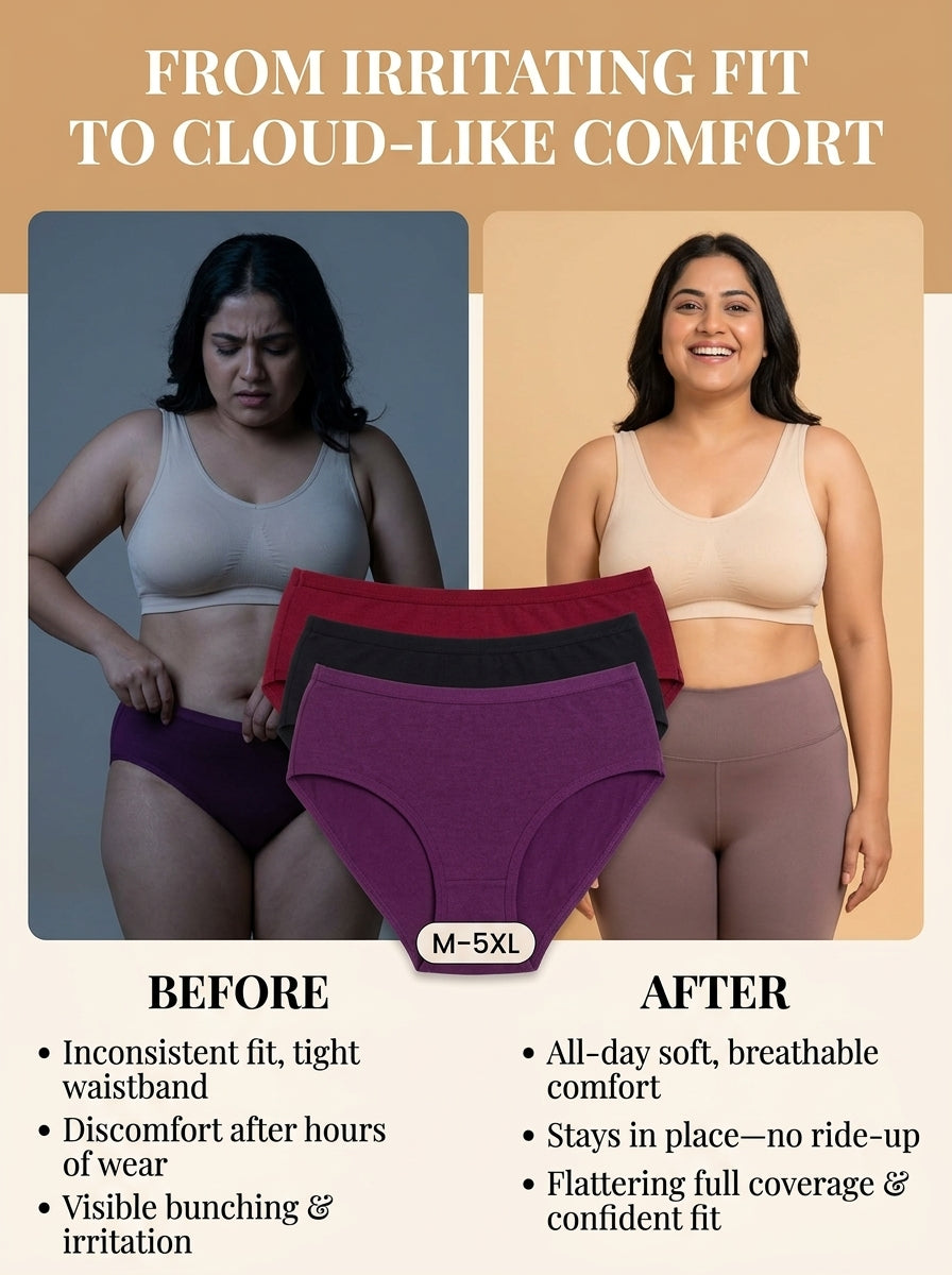 In Care Women's 100% Cotton Mid-Rise Hipster Panties, Pack of 3