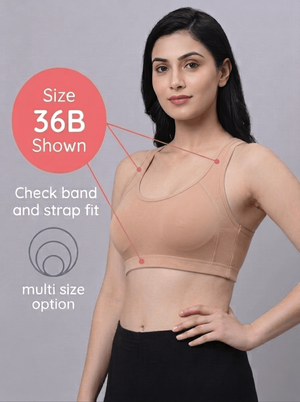 Padded Sports Bra with Removable Cups & Adjustable Straps