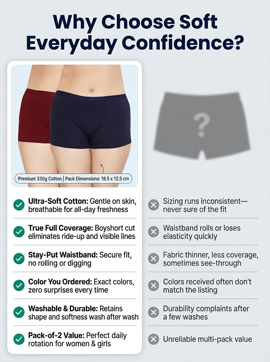 Cotton Blend Boyshorts with Outer Elastic - Pack of 2