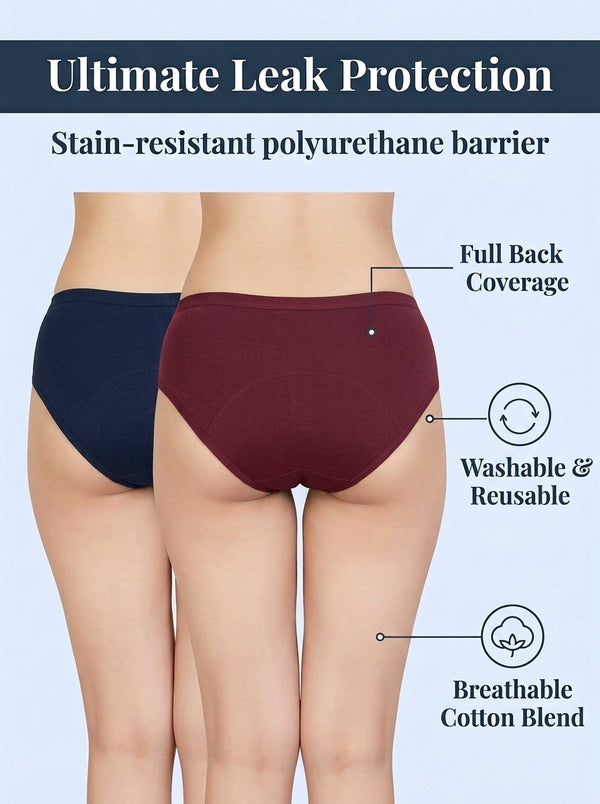 Reusable Period Panties with Attached Pad - Pack of 2