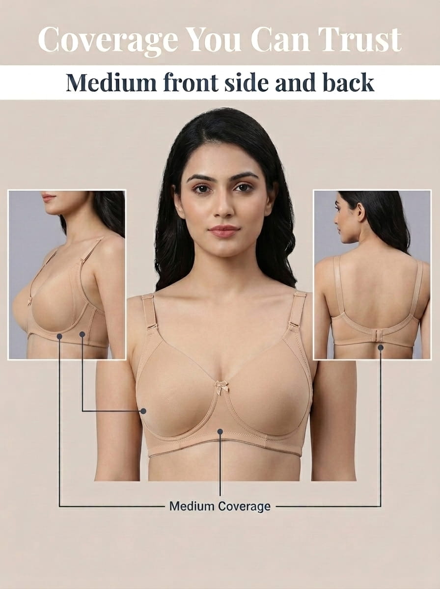 Seamless Padded T-Shirt Bra - C Cup in Skin, Black & White