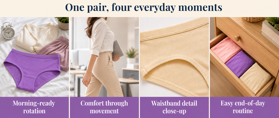 Cotton Hipster Panties Pack of 3 – Outer Elastic, Full Coverage | In Care specification image