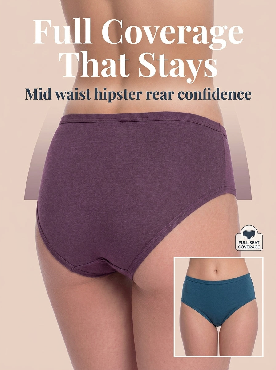In Care Women's 100% Cotton Mid-Rise Hipster Panties, Pack of 3