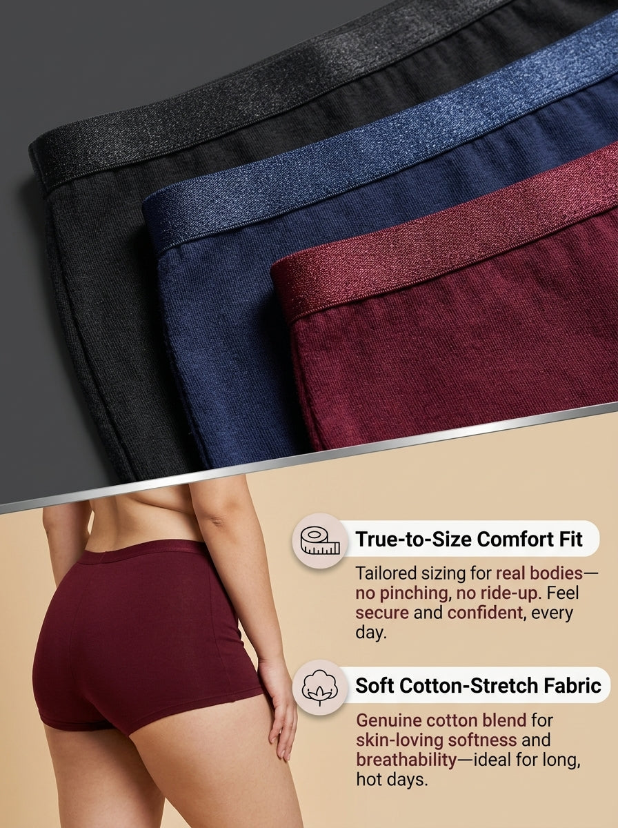 In Care Cotton Hipster Boyshorts | Full Coverage | Pack of 3