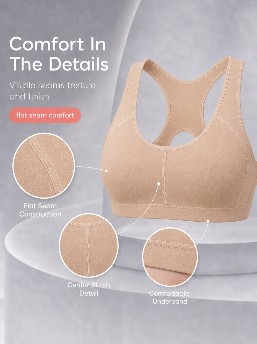 Padded Sports Bra with Removable Cups & Adjustable Straps