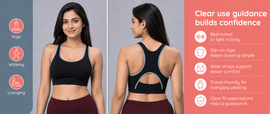 Padded Sports Bra with Removable Cups & Adjustable Straps specification image