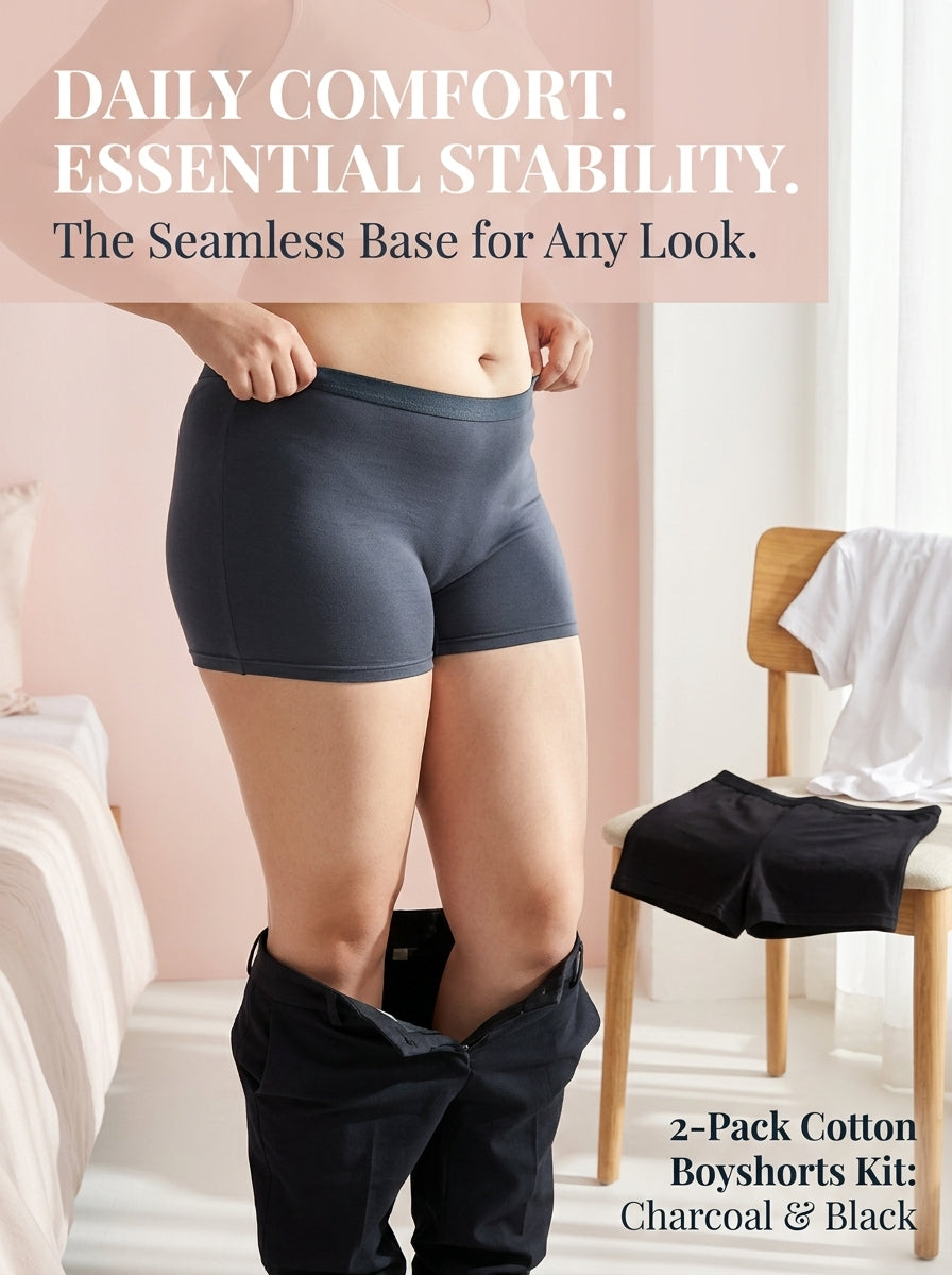 In Care Cotton Stretchable Boyshorts | Cotton Blend | Full Coverage | Pack of 2