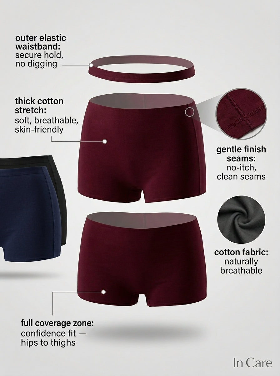 In Care Cotton Hipster Boyshorts | Full Coverage | Pack of 3