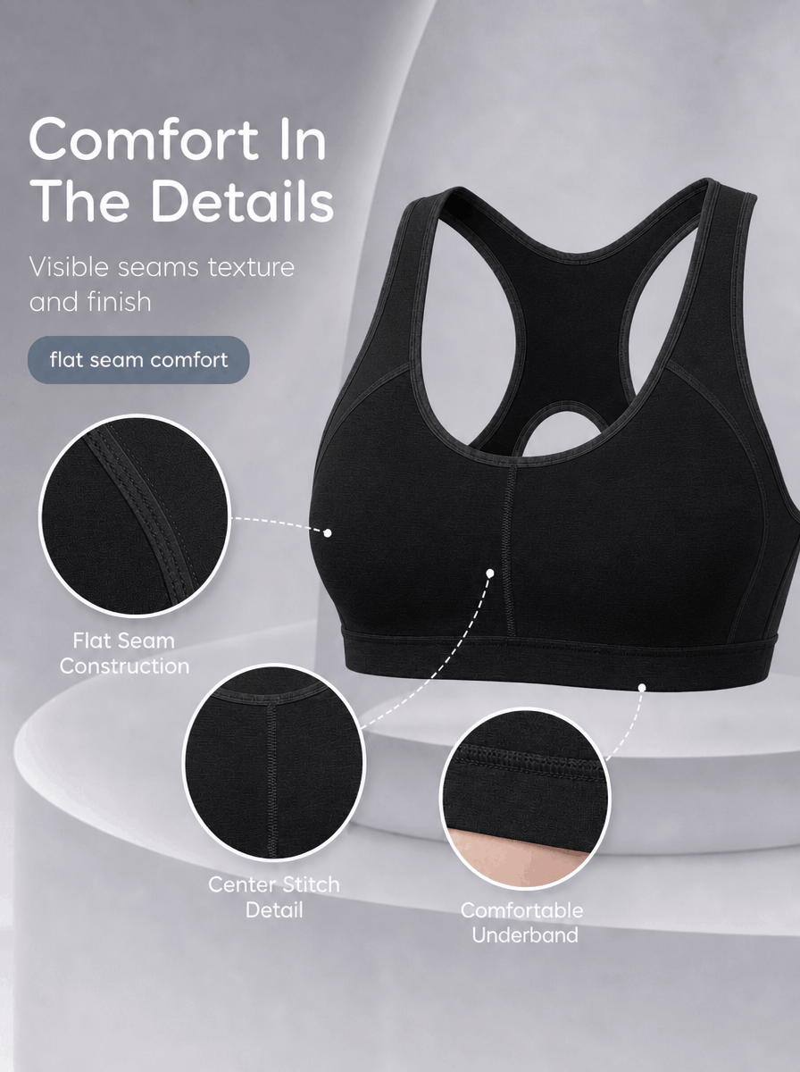 Padded Sports Bra with Removable Cups & Adjustable Straps
