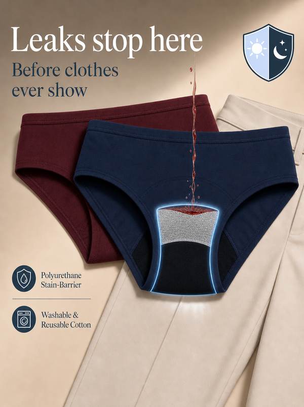 Reusable Period Panties with Attached Pad - Pack of 2