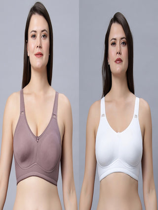 Full coverage non padded T-shirt  Mouse and White Color Bra (Pack of 2)