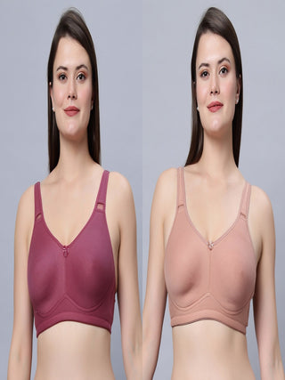 Full coverage non padded T-shirt  Skin and Onion Color Bra (Pack of 2)