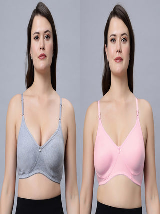 Medium coverage Non Padded Bra Grey Pink color (Pack of 2)