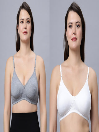 Non padded medium coverage White and Grey Color Everyday Bra (Pack of 2)