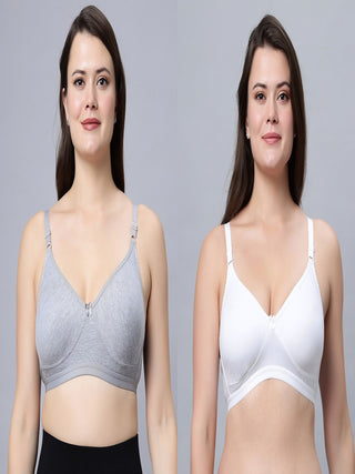 Full Coverage Non-Padded T-Shirt Bra White Grey color  (Pack of 2)