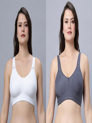 Full coverage non padded T-shirt  White and Grey Color Bra (Pack of 2)
