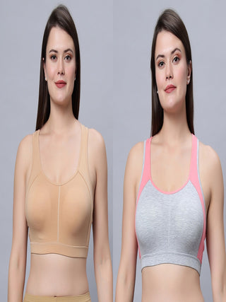 Full coverage removable padding Skin and Greypeach color Sports Bra (Pack of 2)